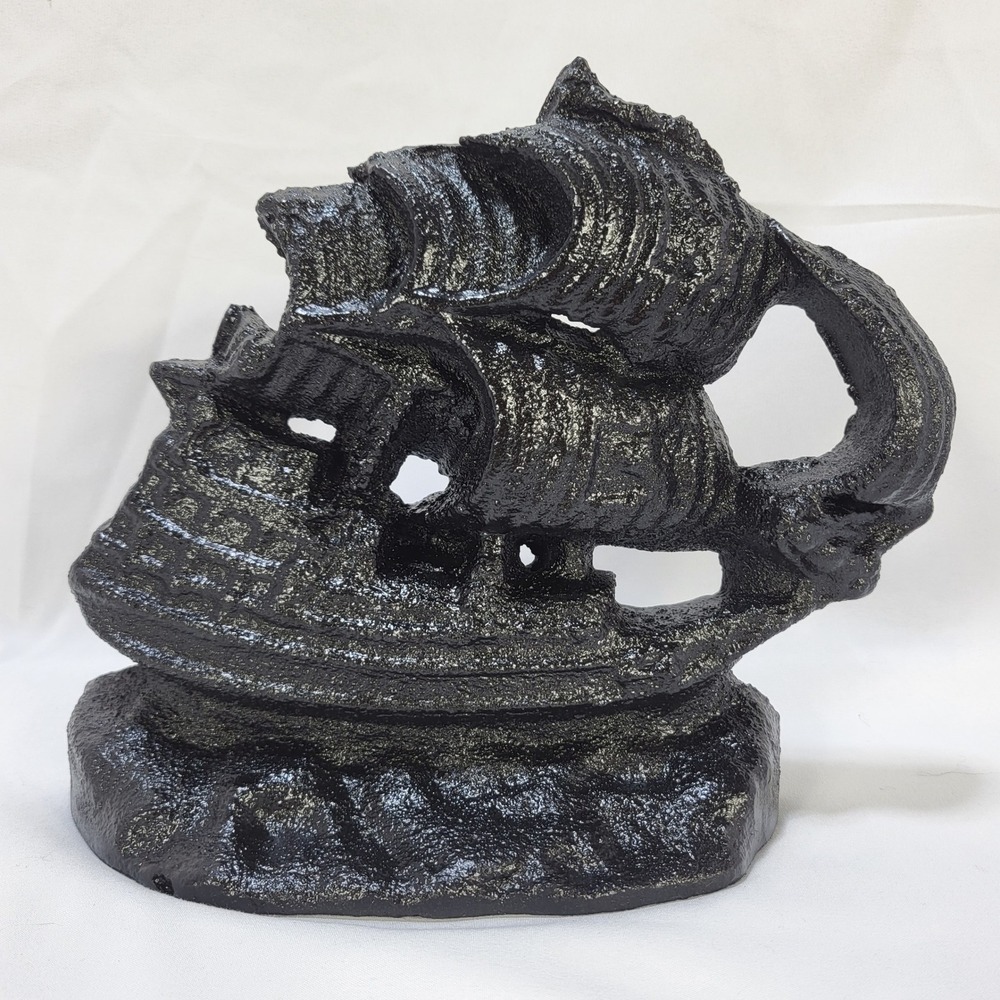 Cast Iron Sailing Ship Doorstop Black Nautical Galleon Boat Decor 7 Inch